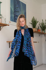 Blue Pheasant Silk Scarf