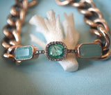 IA Jewels Gold Plated Silver Chain Bracelet with Beryl, 2 Green Tourmalines and Diamonds