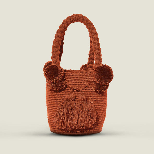 Warm Terracotta Small Pom Pom Bag