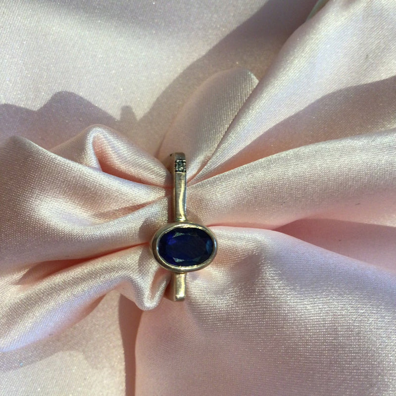 Gold Plated Silver Ring with Iolite and Diamonds