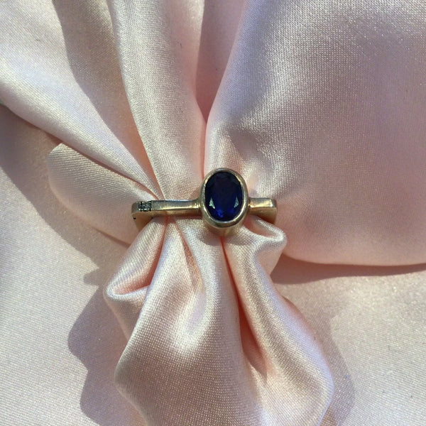 Gold Plated Silver Ring with Iolite and Diamonds