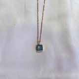 IA Jewels Gold Plated Necklace with Square Aquamarine and Diamonds