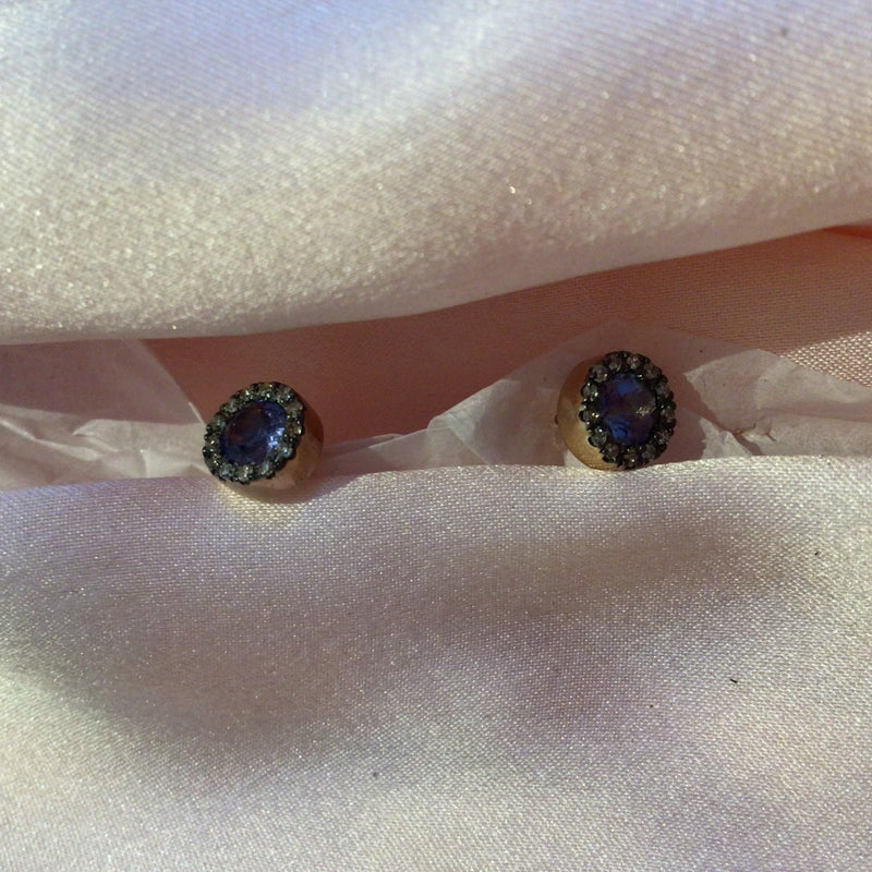 IA Jewels Gold Plated Stud Earrings with Tanzanites and Diamonds