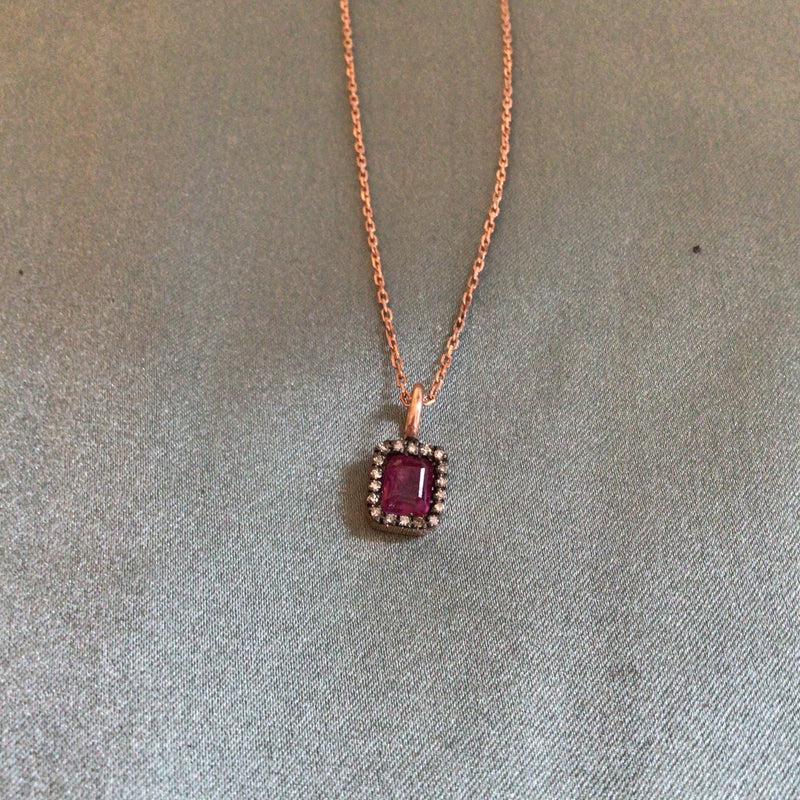 IA Jewles Gold Plated Necklace with Ruby and Diamonds