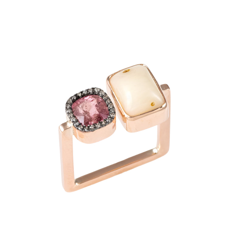 IA Jewels 9 Carat Gold Ring with Vintage Coral, Tourmaline and Diamonds