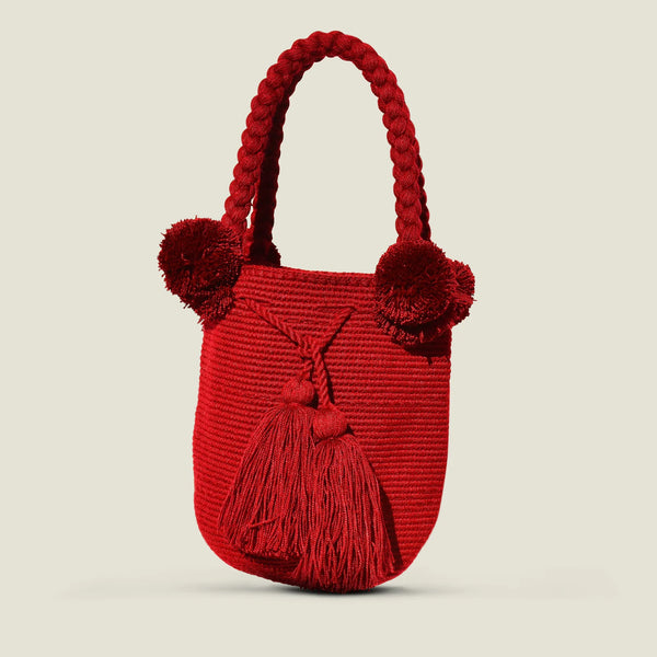 Berry Red Medium Pom Pom Bag