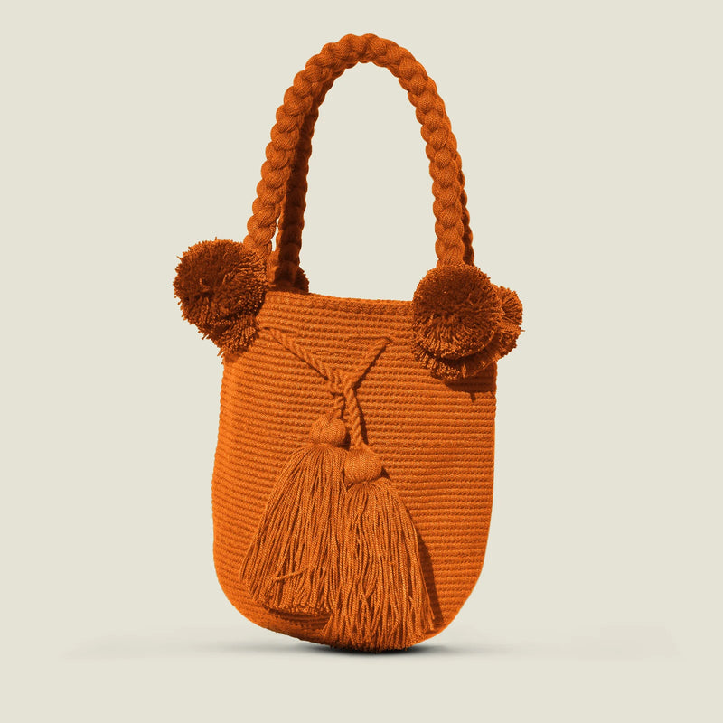 Autumn Orange Medium Pom Pom Bag