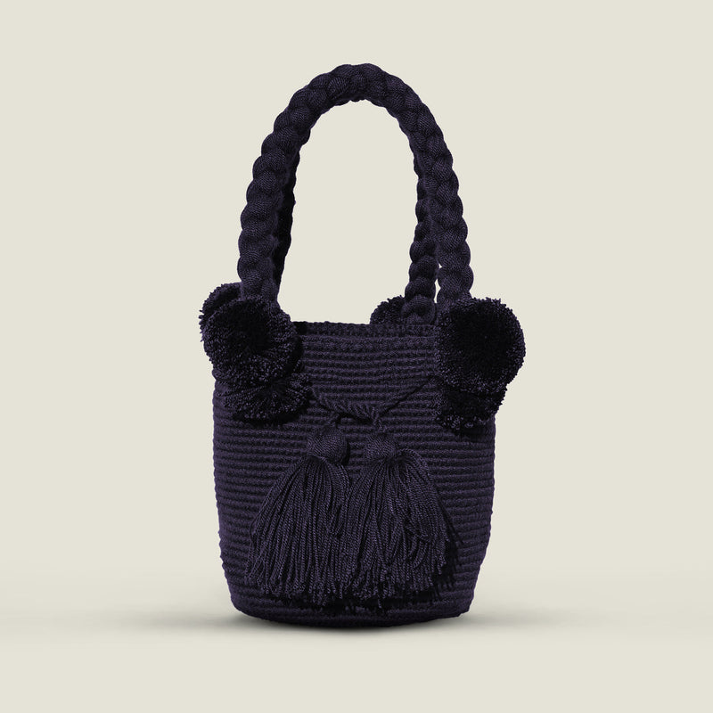 Midnight Blue Small Pom Pom Bag