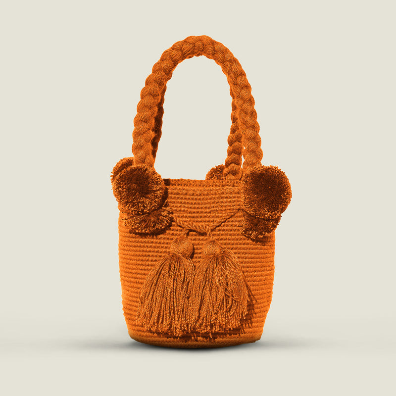 Autumn Orange Small Pom Pom Bag