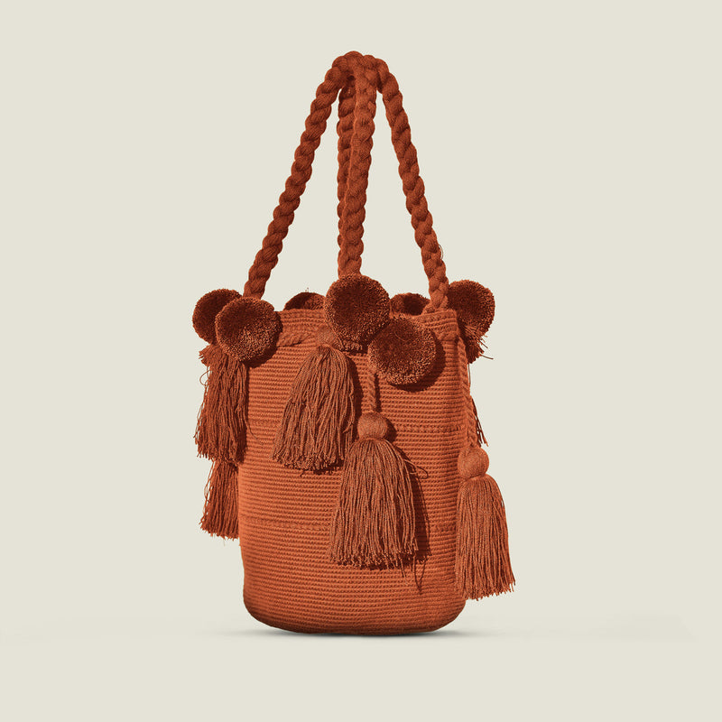 Warm Terracotta Pom Pom Bag