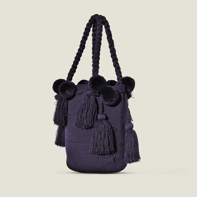 Midnight Blue Pom Pom Bag