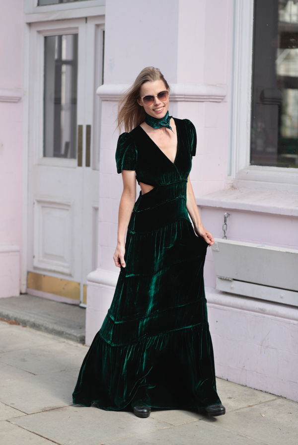 Emerald Velvet Bea Dress