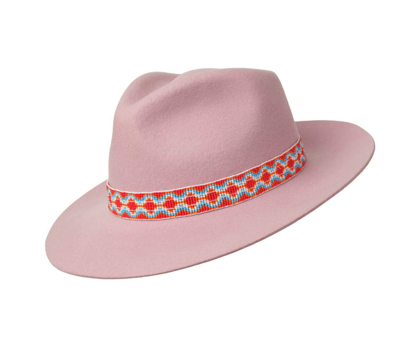The Pendeza Collection - Golborne Trilby - Baby Pink with Red/White/Blue Beaded Band Bands