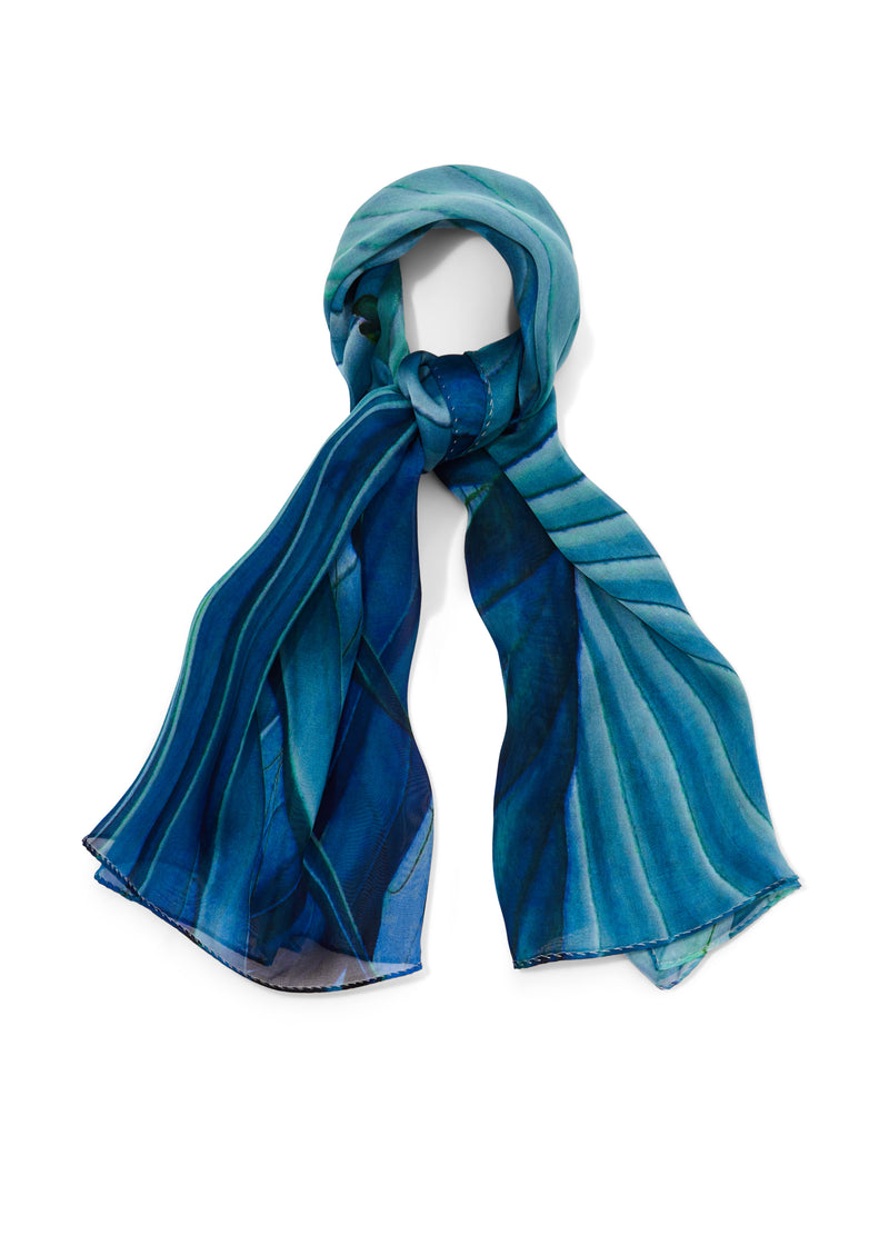 Blue Palm Silk Scarf